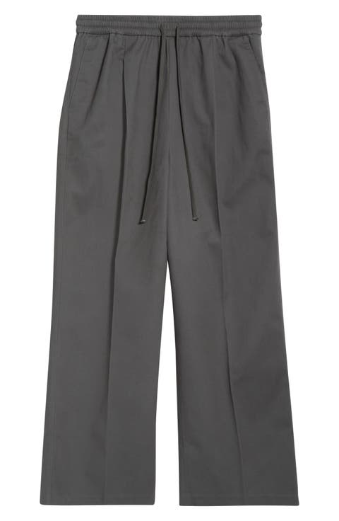 Pleat Front Drawstring Cotton Twill Pants