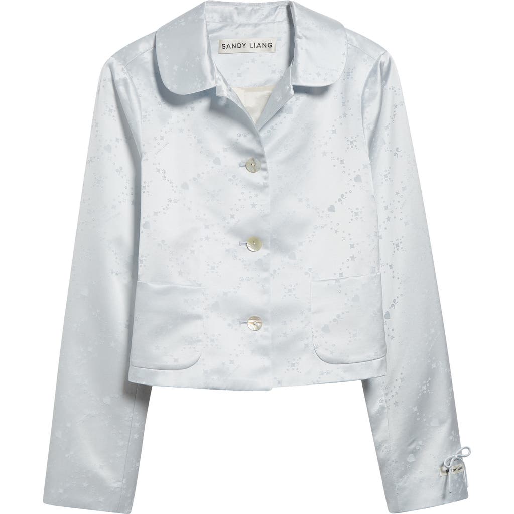 Sandy Liang Shelby Jacquard Crop Satin Jacket In Ice Blue