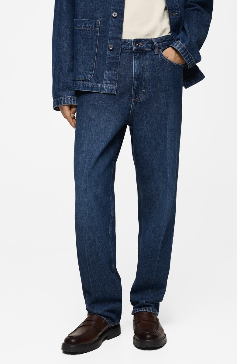 MANGO Creased Relaxed Fit Jeans, Main, color, Dark Blue