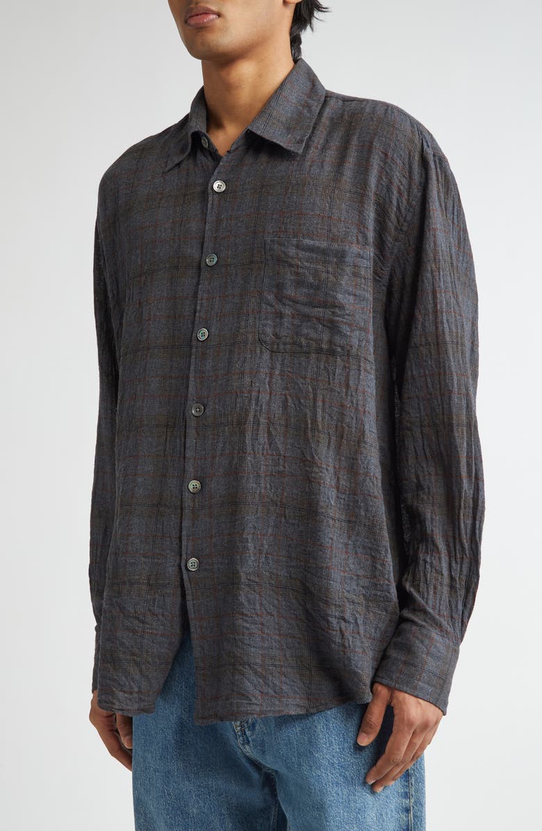 OUR LEGACY Above Plaid Button-Up Shirt, Alternate, color, Bazaar Check Breeze Weave