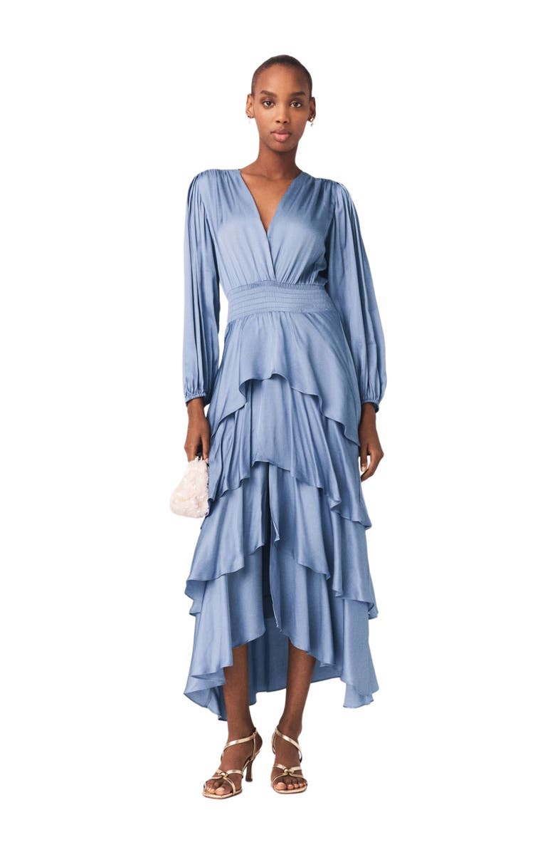 maje Ruffled maxi dress, Main, color, Blue / Grey