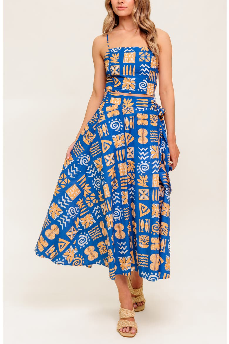 Print Top & Maxi Skirt Set, Alternate, color, NAVY/ CORAL