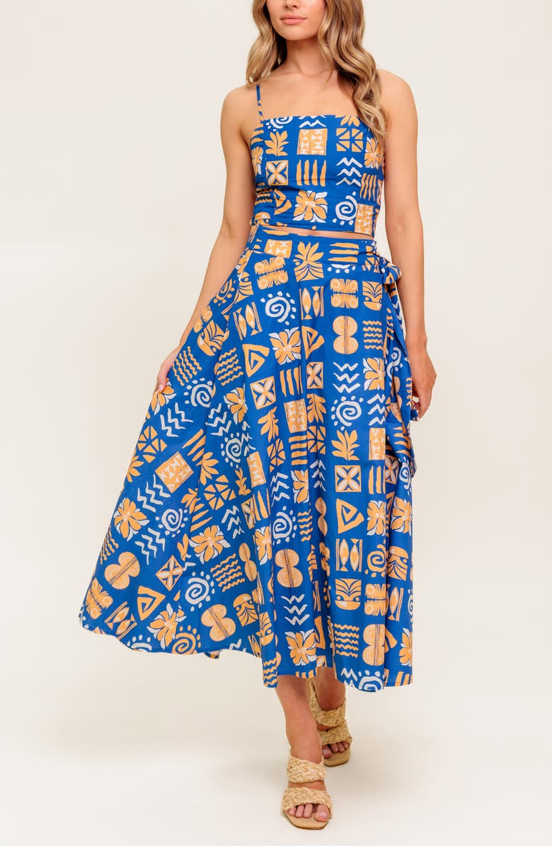 FLYING TOMATO Print Top & Maxi Skirt Set, Alternate, color, Navy/ Coral