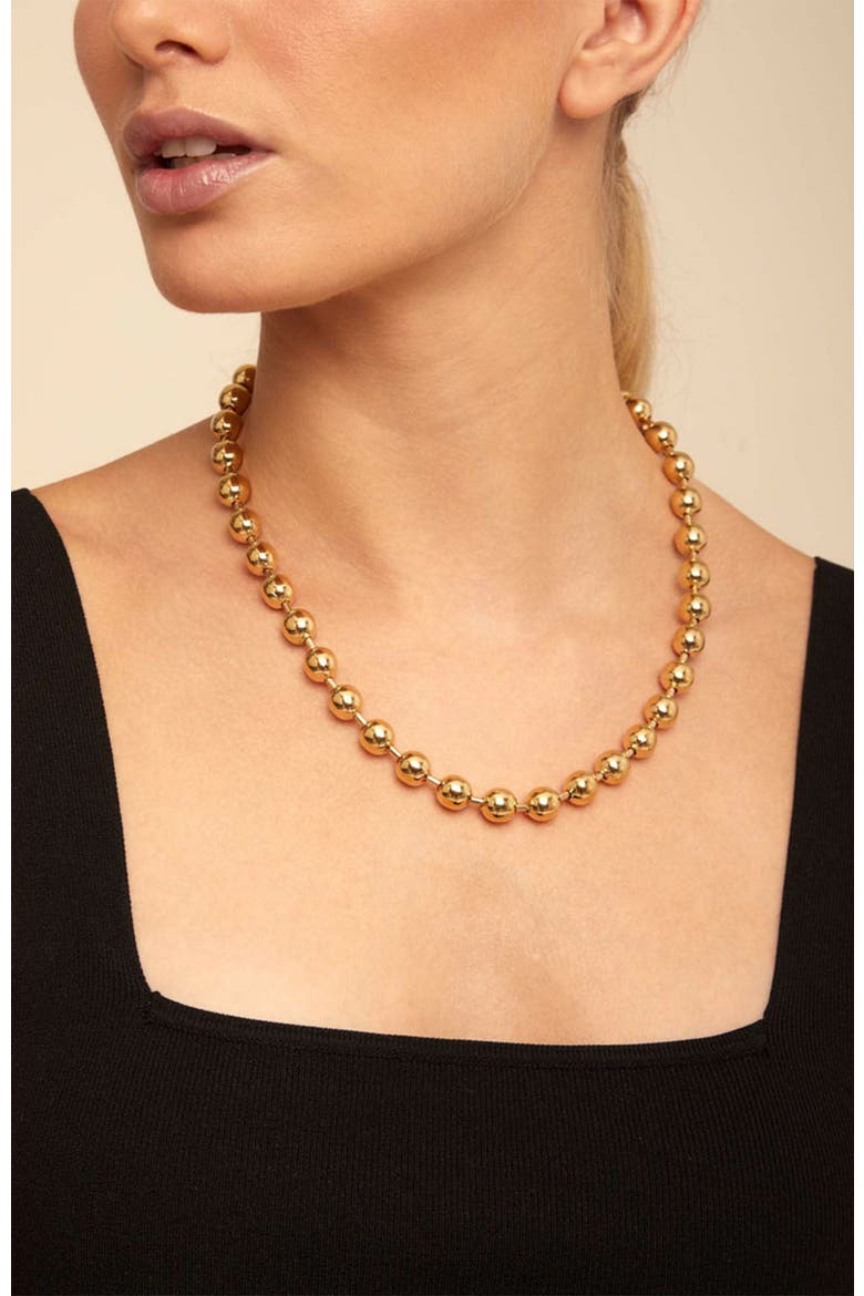 18K Gold-Plated Necklace with Large Spherical Beads, Alternate, color, Gold