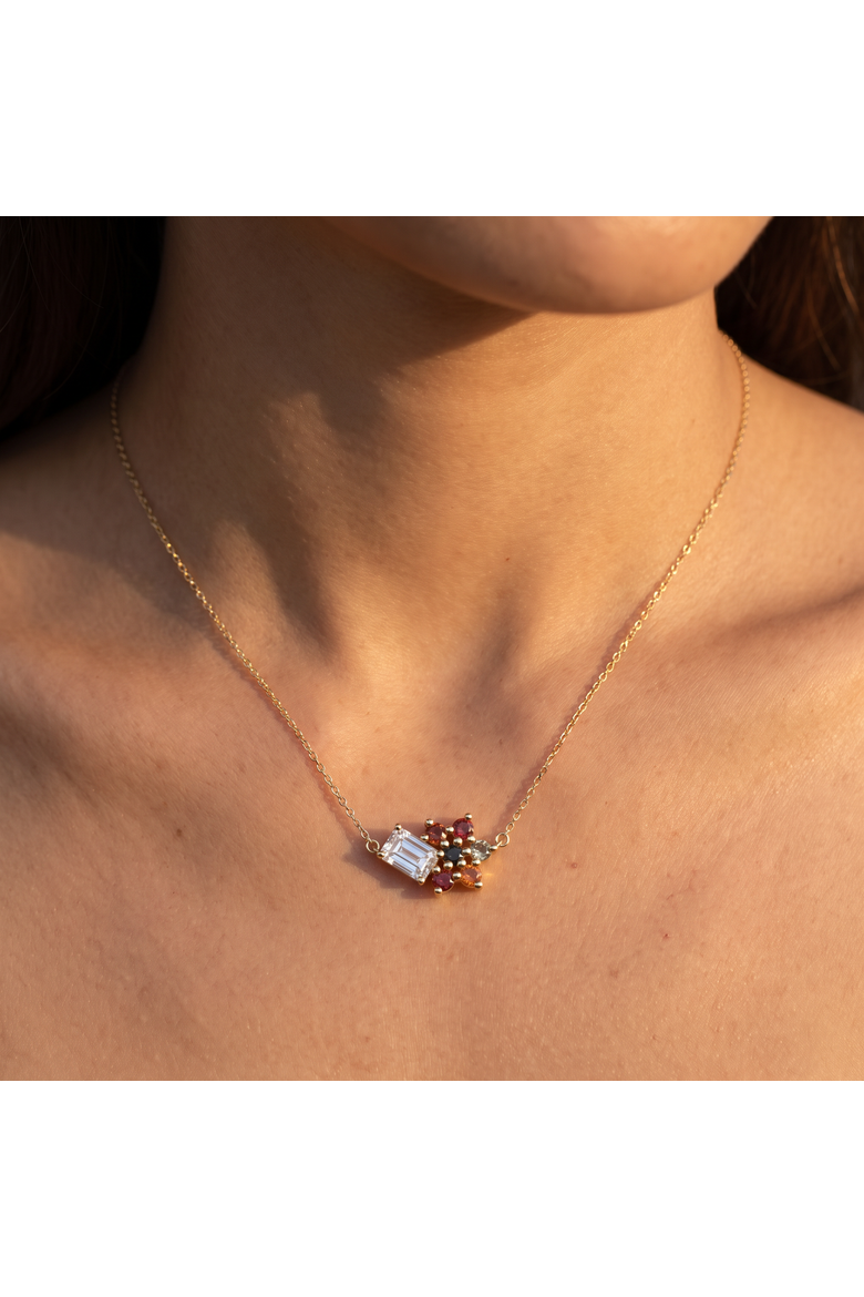 4Ct Diamond & Sapphire Pendant 14k Gold 18" Necklace Lab Grown, Alternate, color, Yellow Gold