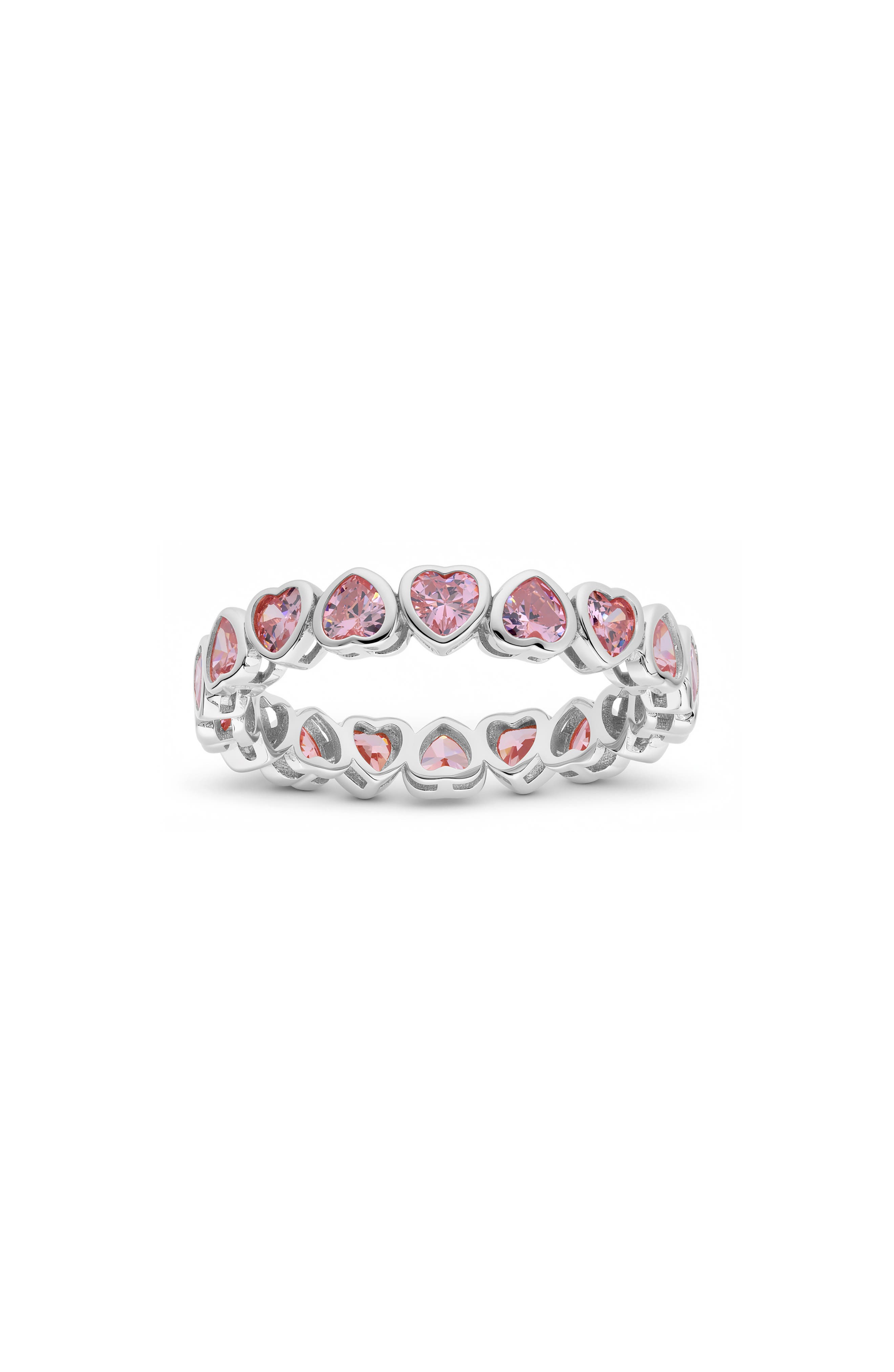Sterling Silver Bezel Set Heart Cubic Zirconia Eternity Ring