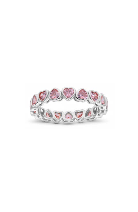 Sterling Silver Bezel Set Heart Cubic Zirconia Eternity Ring