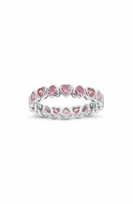 Sterling Silver Bezel Set Heart Cubic Zirconia Eternity Ring