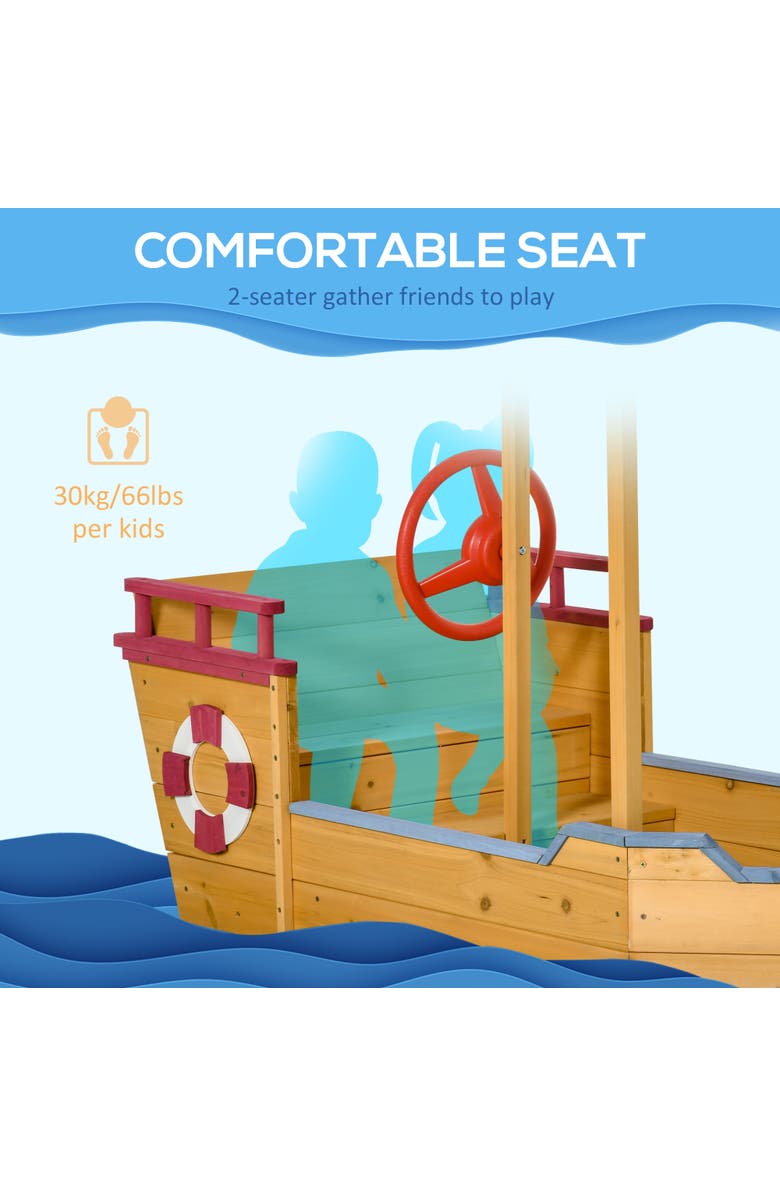 Outsunny Wooden Pirate Sandbox for Kids with Canopy & Storage Bench, Alternate, color,