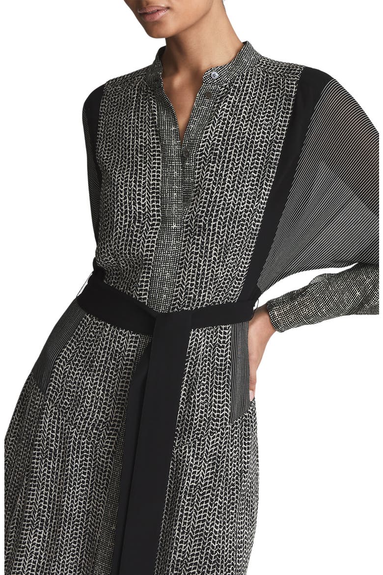 Tanis Mixed Print Long Sleeve A-Line Dress, Alternate, color, BLACK