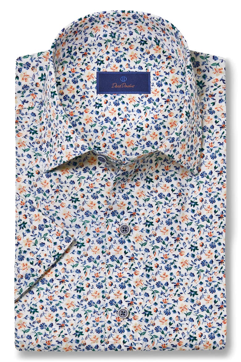 Floral Print Short Sleeve Button-Up Shirt, Main, color, WHITE/ MULTI