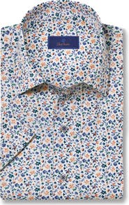 David Donahue Floral Print Short Sleeve Button-Up Shirt