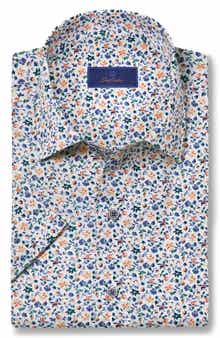 David Donahue Floral Print Short Sleeve Button-Up Shirt