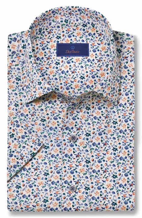 David Donahue Floral Print Short Sleeve Button-Up Shirt