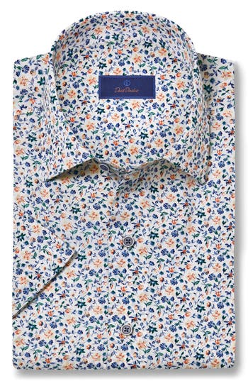 David Donahue Floral Print Short Sleeve Button-up Shirt In Multi