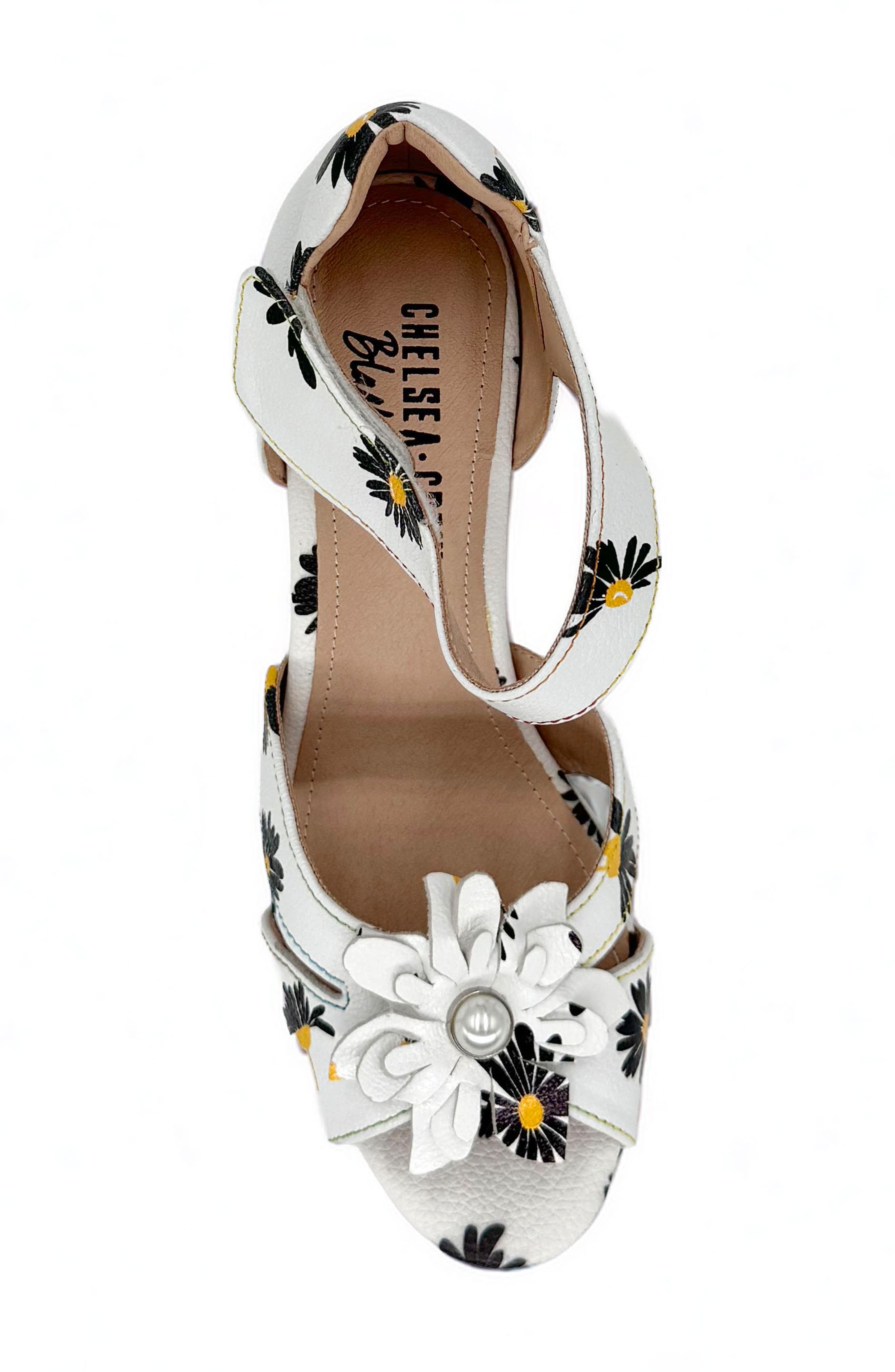 CHELSEA CREW Daisy Ankle Strap Platform Sandal, Alternate, color, White/ Black Daisy