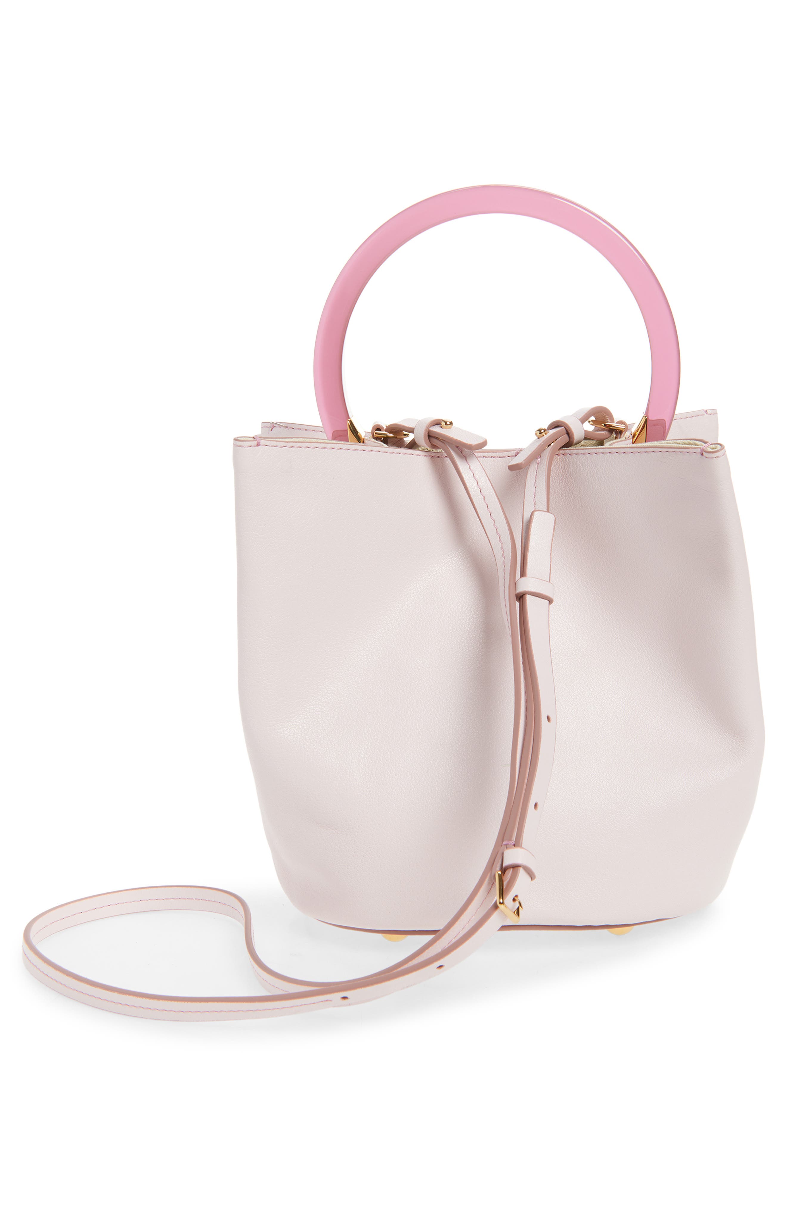 Marni Pannier Top Handle Leather Bucket Bag, Alternate, color, 00C01 Swan