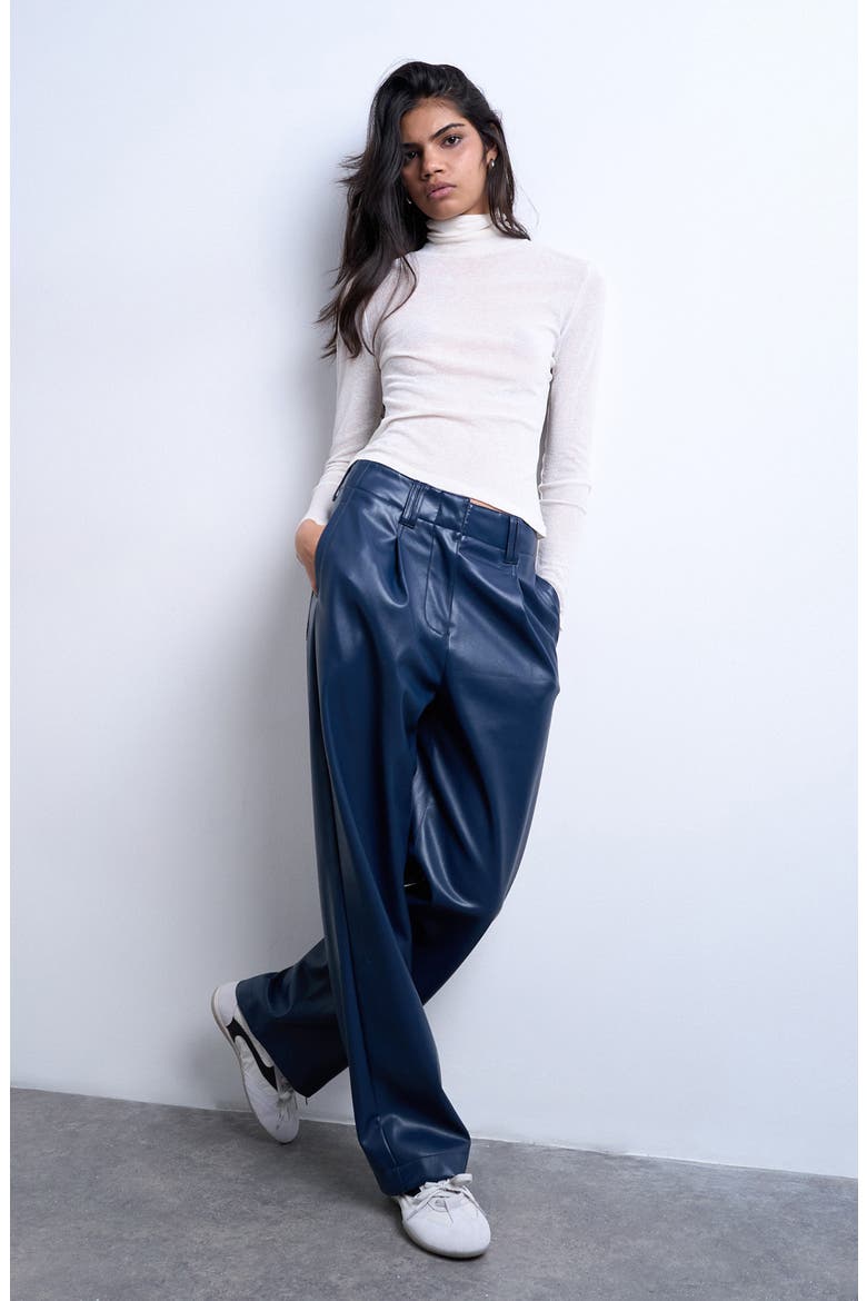 Pleated Straight Leg Pants, Alternate, color, NAVY