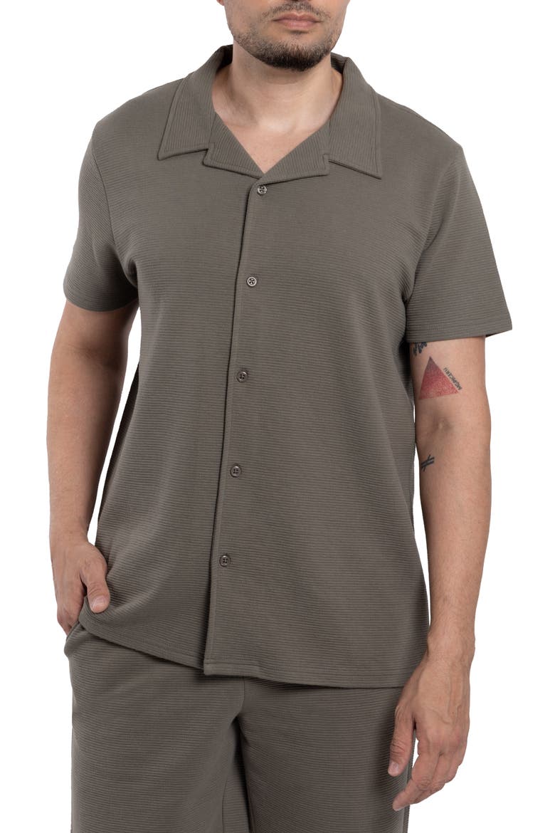 Classic Fit Textured Knit Camp Shirt, Main, color, DUSTY OLIVE