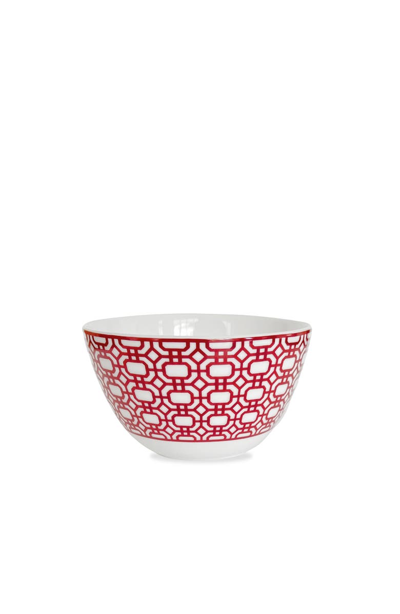 Caskata Newport Crimson Garden Gate Cereal Bowl - Porcelain - Set 4, Main, color, Red