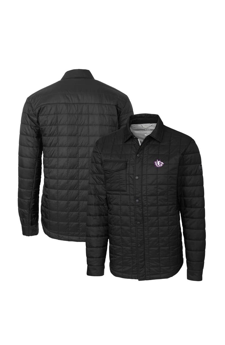 Cutter & Buck Men's Cutter & Buck Black TCU Horned Frogs Rainier PrimaLoft Eco Insulated Quilted Button-Up Shacket, Alternate, color, 