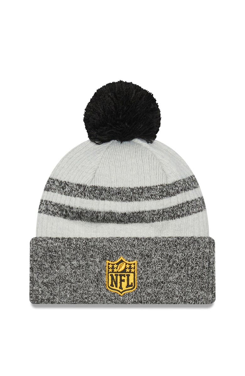 New Era Men's New Era Black Pittsburgh Steelers 2022 Sideline Historic Cuffed Pom Knit Hat, Alternate, color, 