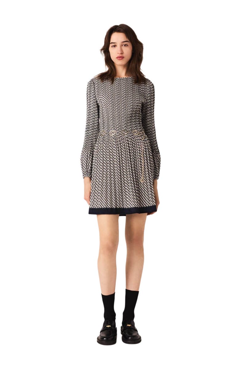 maje Printed pleated mini dress, Main, color, Ecru Print-Tie