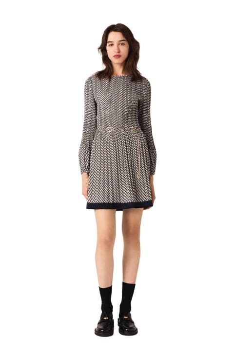 Printed pleated mini dress