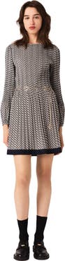 maje Printed pleated mini dress