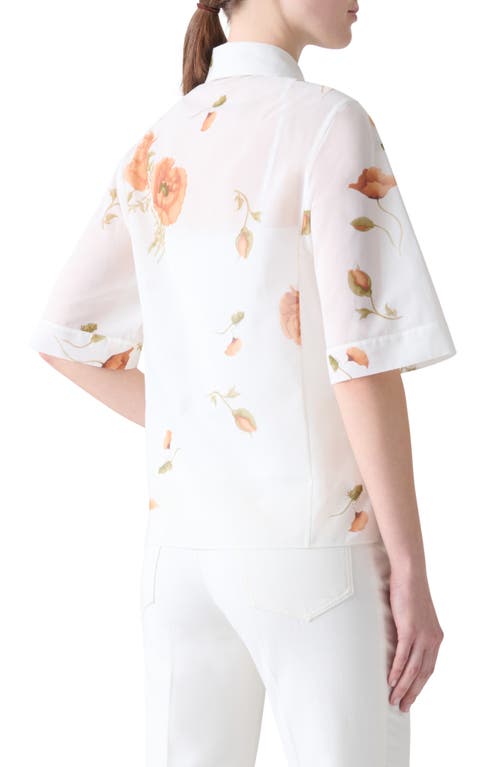 Akris Poppy Print Short Sleeve Button-up Shirt