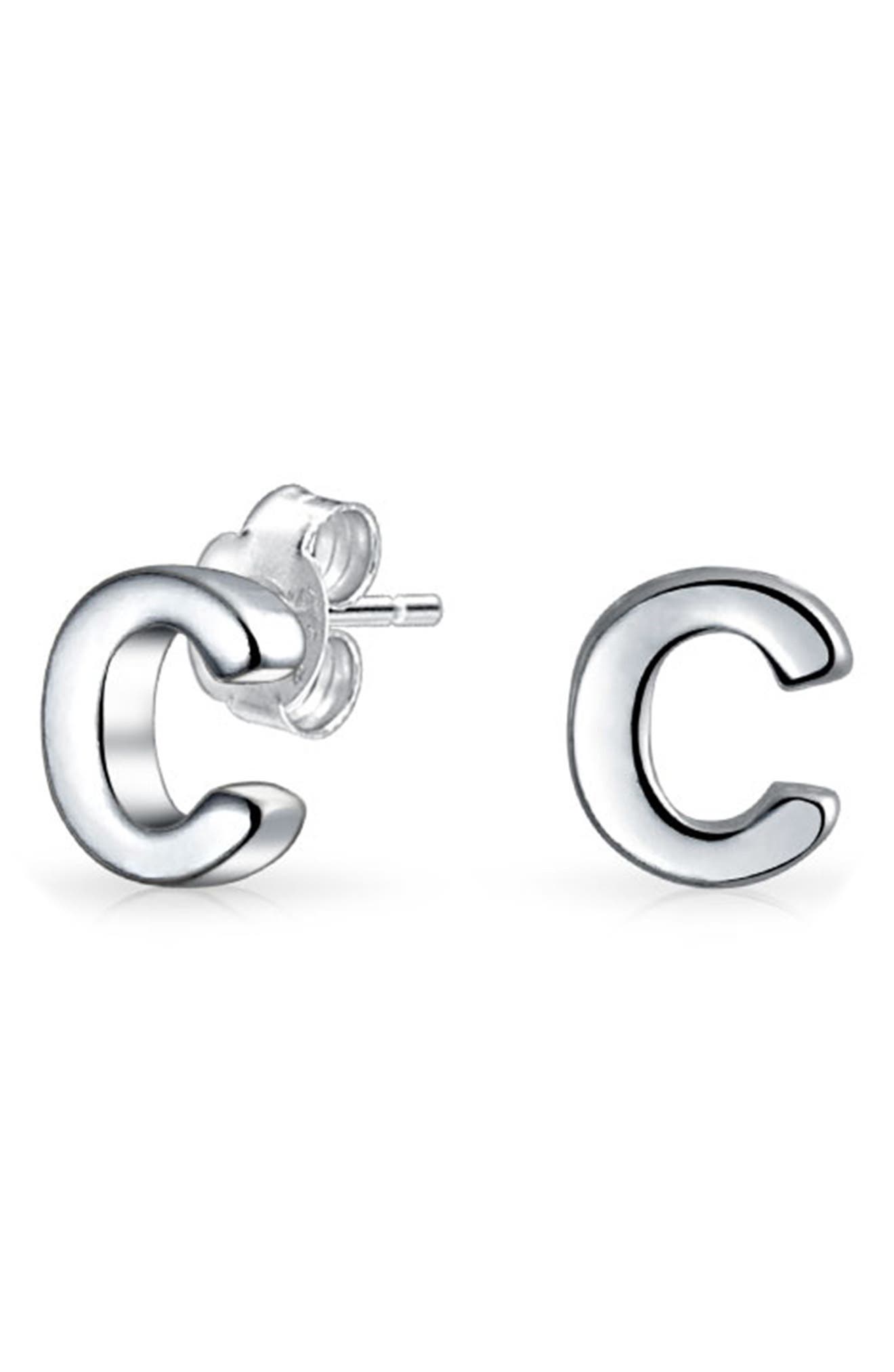 BLING JEWELRY Capital ABC Minimalist Stud Earrings - Multiple Letters Available