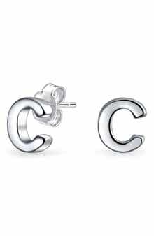 BLING JEWELRY Capital ABC Minimalist Stud Earrings - Multiple Letters Available