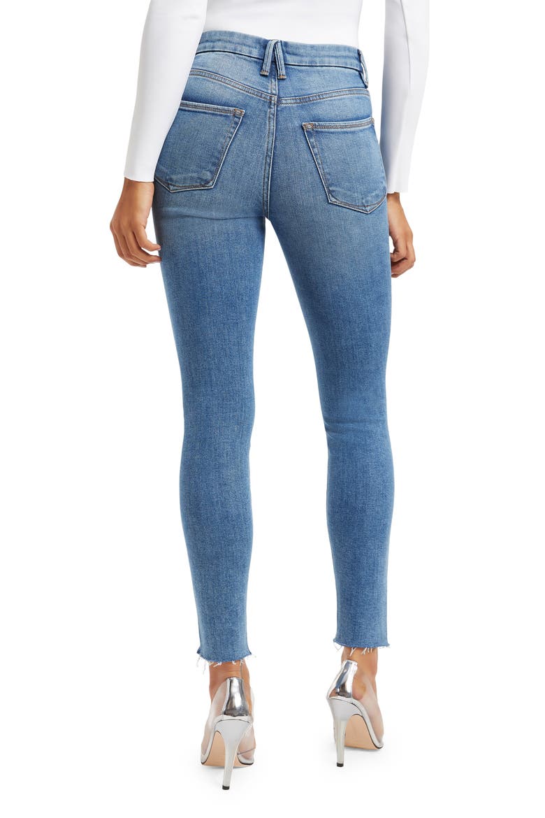 High Waist Raw Step Hem Skinny Jeans, Alternate, color, INDIGO201