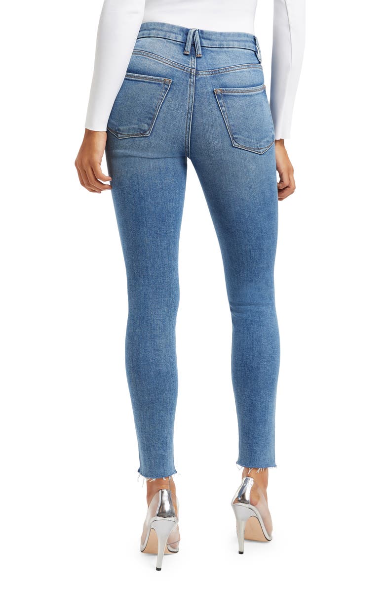Good American High Waist Raw Step Hem Skinny Jeans, Alternate, color,