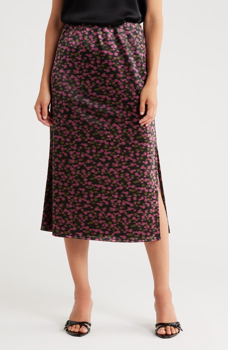 Bobeau Floral Midi Skirt, Main, color, Pink/ Olive