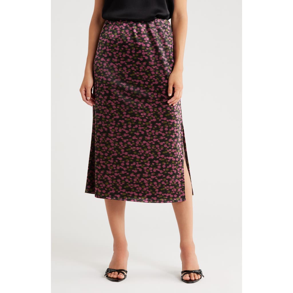 Bobeau Floral Midi Skirt In Black