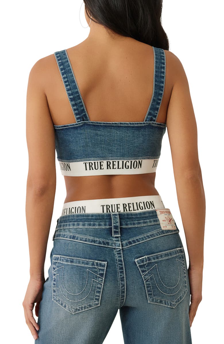 True Religion Logo Band Denim Crop Top, Alternate, color, 