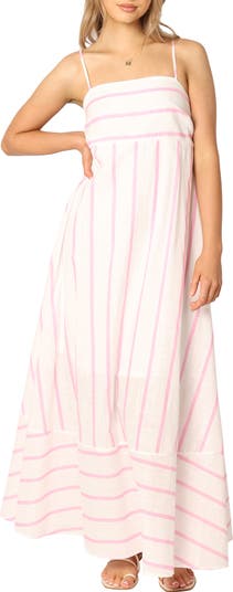 【新品・未使用】pelleq Shirring striped dress Henry Striped Midi Dress - Beige Black - Petal & Pup USA