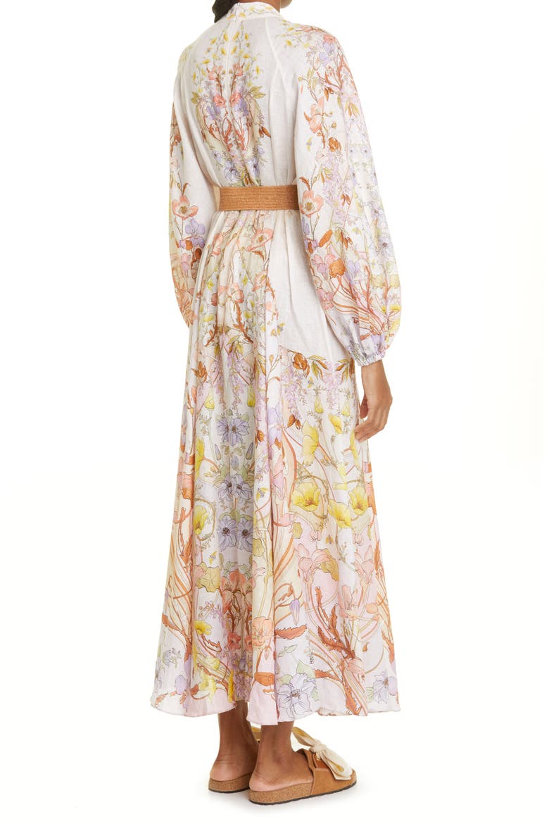 Floral Swirl Print Long Sleeve Linen Shirtdress, Alternate, color, FLORAL SWIRL