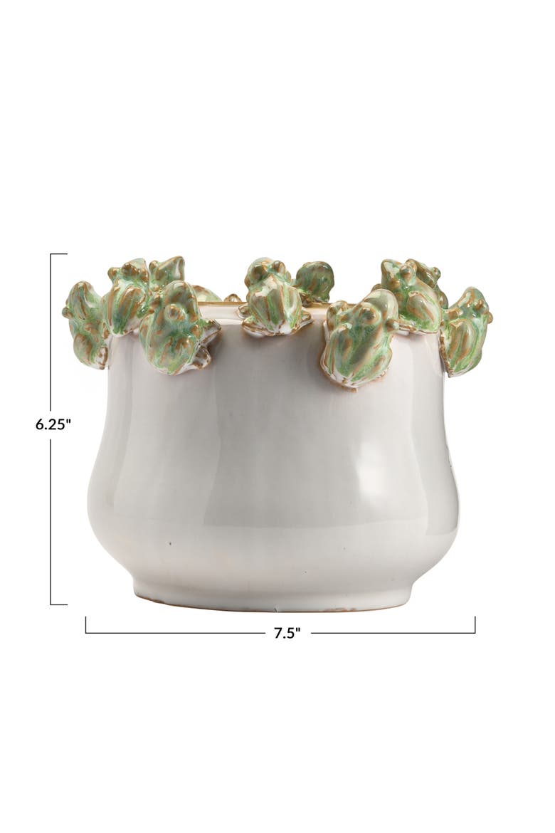 Planter with Frog Figurine Rim, Alternate, color, White
