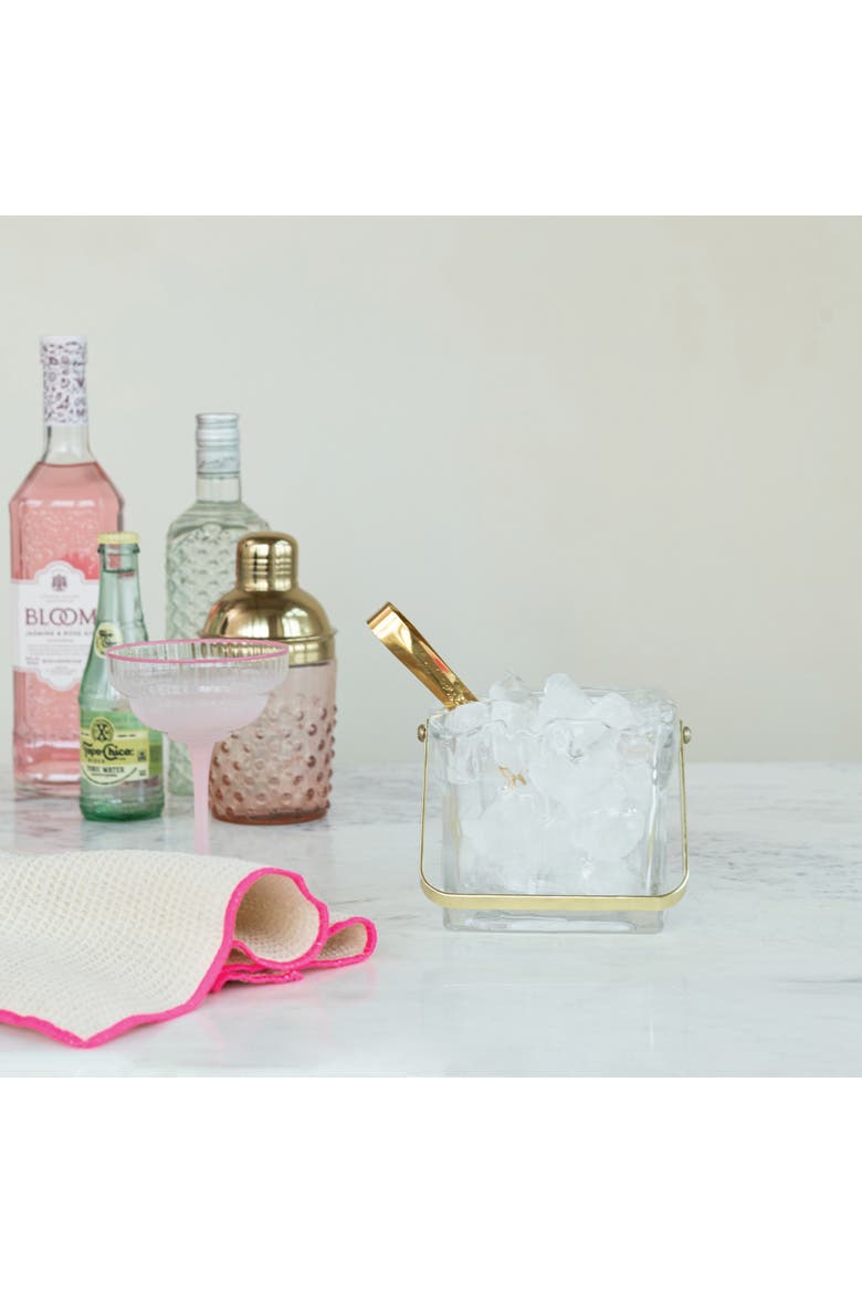 24-Ounce Textured Glass Ice Bucket with Gold Finish Handle and Tongs, Clear/Gold, Alternate, color, Gold