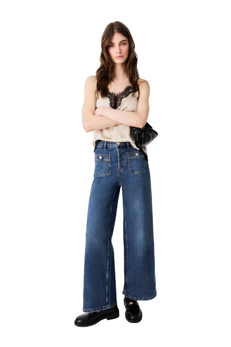 Wide-leg jeans with patch pockets, Main, color, Blue