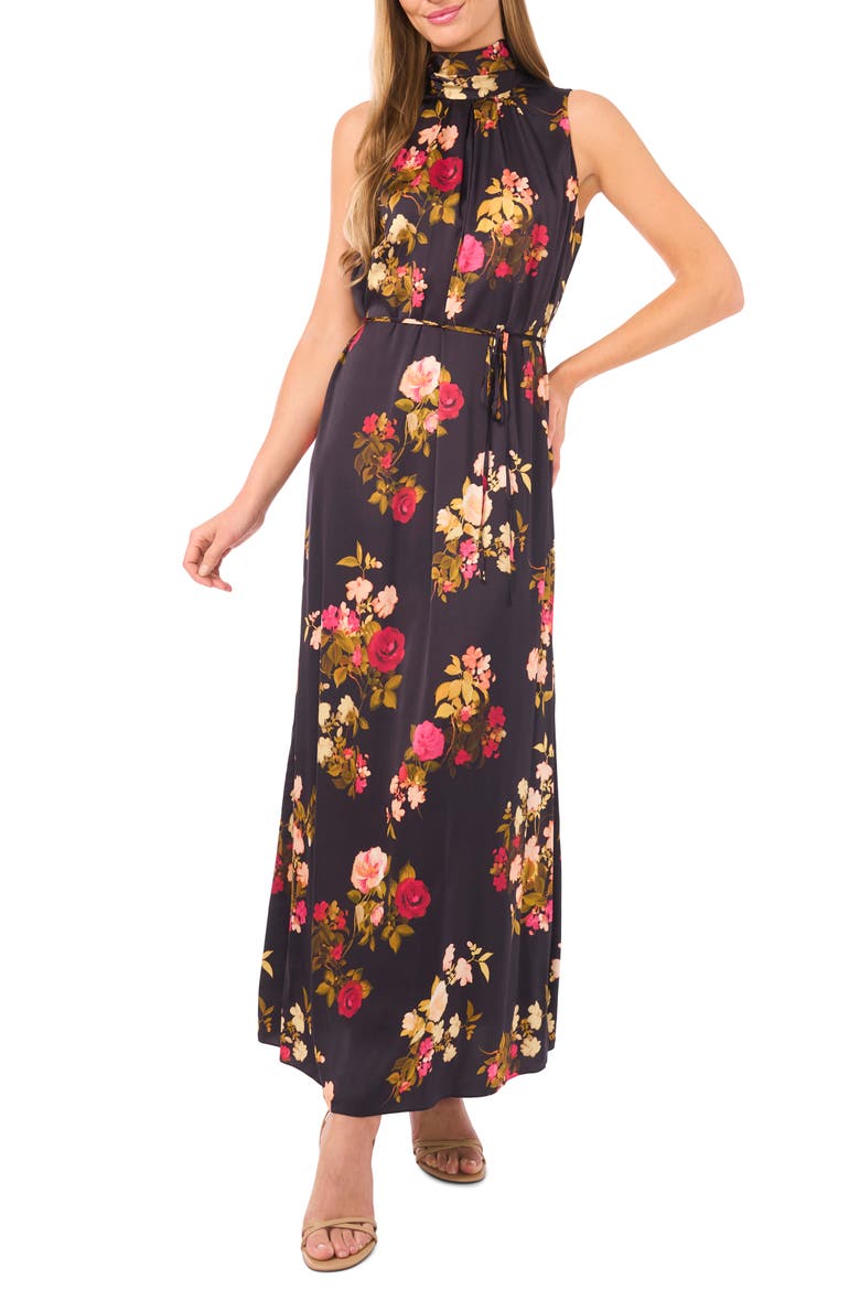 Amber Bow Sleeveless Maxi Dress, Main, color, RICH BLACK