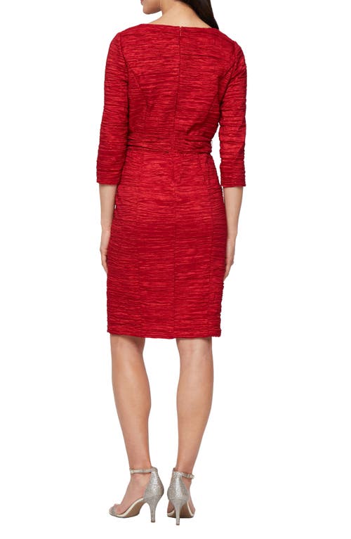 Alex Evenings Crinkle Tie Waist Stretch Taffeta Dress In Red