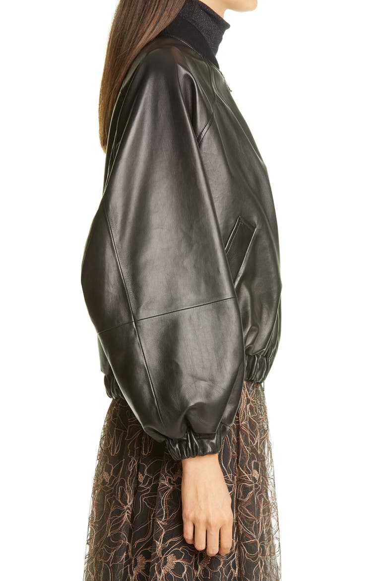 Monili Trim Nappa Leather Bomber Jacket, Alternate, color, C101 BLACK