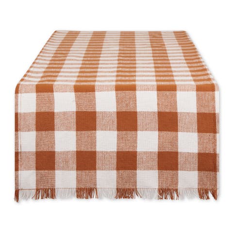 Heavyweight Check Fringed Table Runner