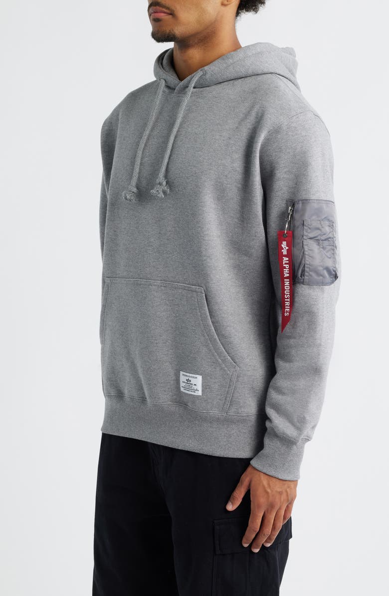 Alpha Industries Utility Pocket Cotton Fleece Hoodie, Alternate, color, Medium Charcoal Heather