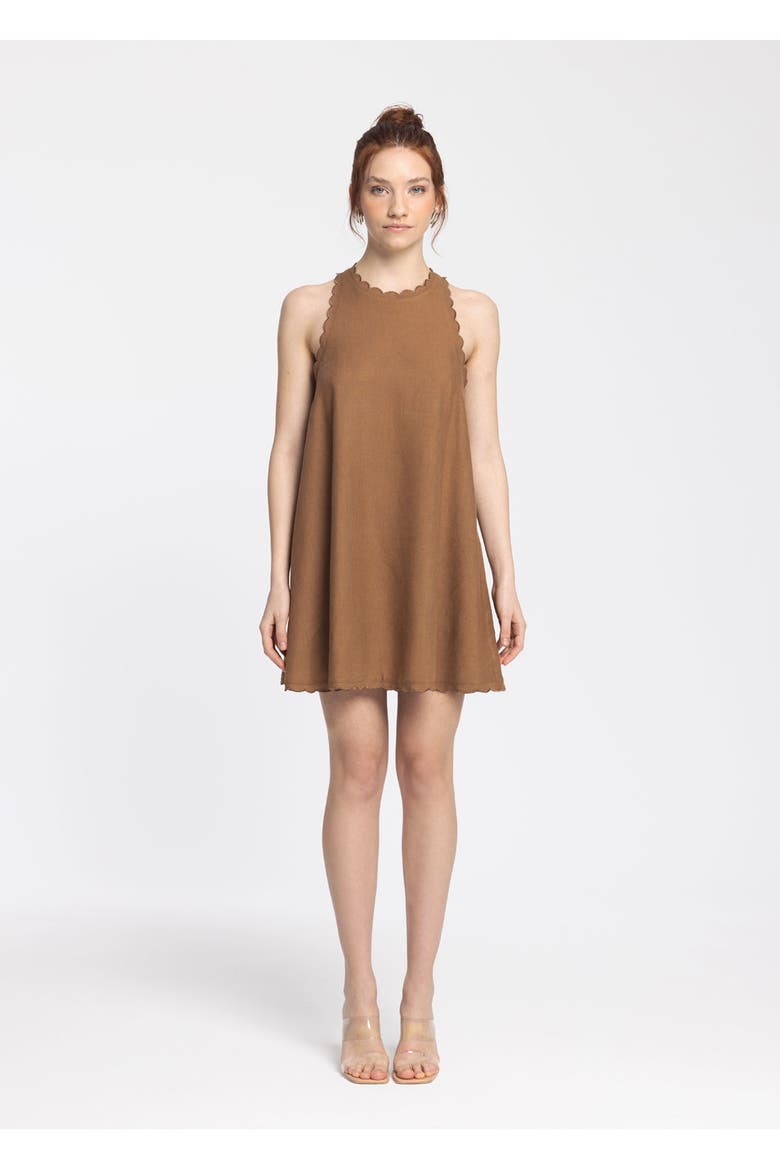 Calia Linen Blend Sleeveless Fit & Flare Mini Dress, Alternate, color, Brown