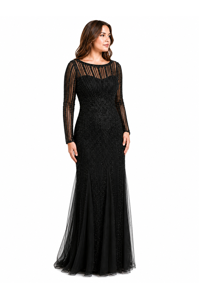 High Neck Beaded Gown, Alternate, color, Black