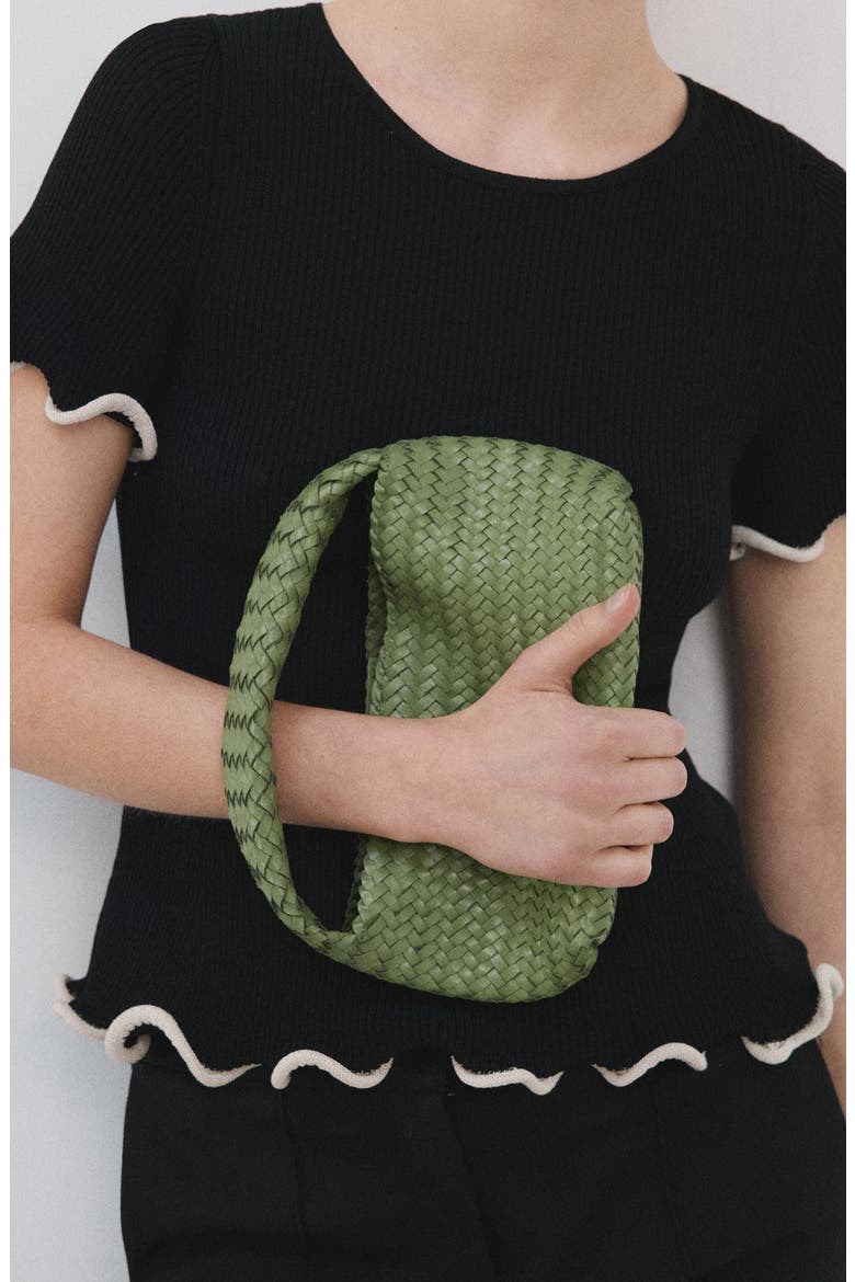 Ruffle Trim Short Sleeve Sweater, Alternate, color, BLACK